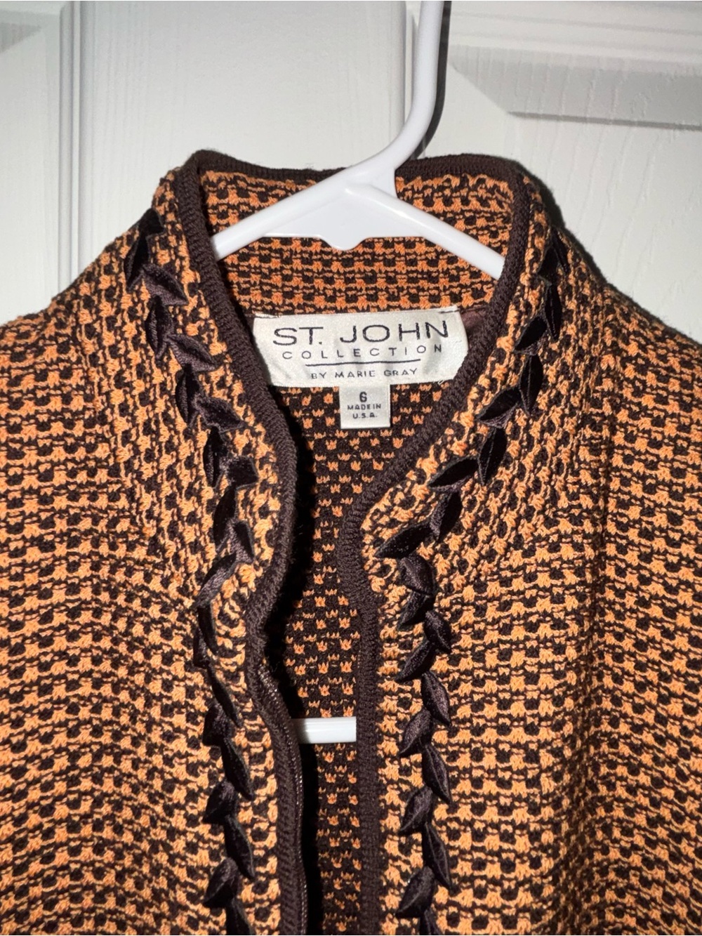 St. John Collection Checked Wool Blend Jacket – Size 6 | Rust Orange & DarkBrown - Picture 6 of 11